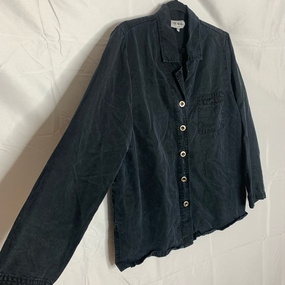 City Wear Vintage 80s Black 100% Tincel Retro Button Up Shirt Silver Detailing - Picture 7 of 11